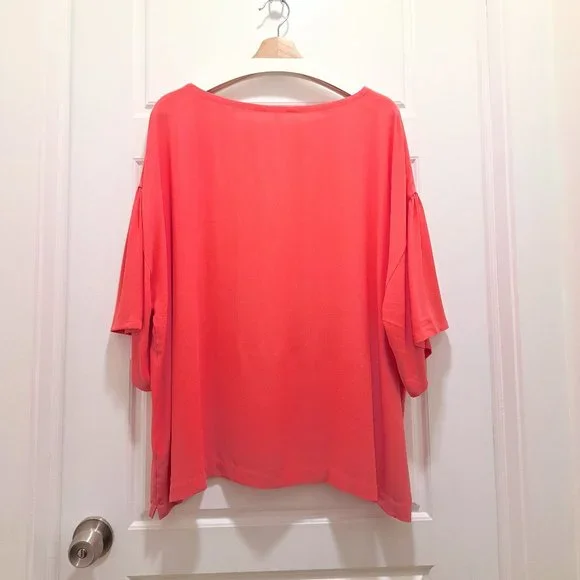 Eileen Fisher Flutter Sleeve Silk Georgette Boxy Top Pink Size 2X - Picture 6 of 10